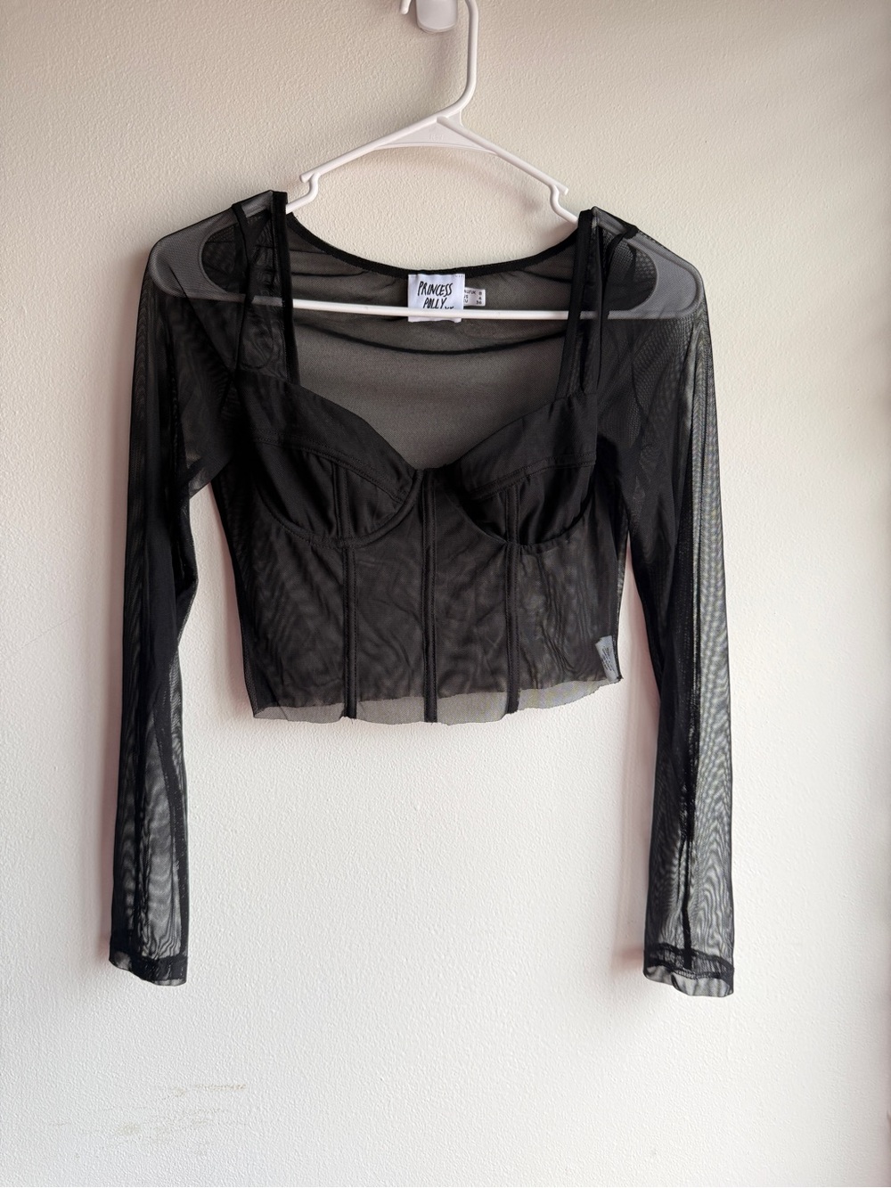 Princess Polly Black Mesh Corset Crop Top Size US 4